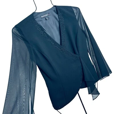 Blusa Dawn Joy Talla S Noche Transparente Dividida Mangas Mariposa Forrada con Cuentas Foto 1 de 4