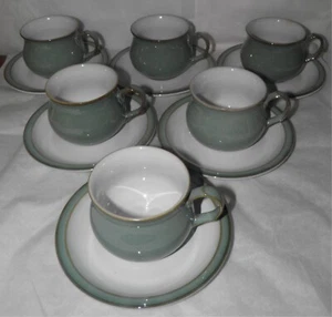 Vintage DENBY England REGENCY GREEN Set of 6 TEA CUPS & SAUCERS - Picture 1 of 4