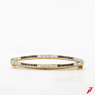 Brosche Nadel 750/18K Gelbgold 24 Saphire 0,50 ct 22 Diamanten 0,44 ct 42,7 mm - Bild 1 von 2