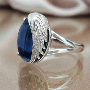 Anillo de cóctel R169 para mujer enchapado en oro blanco joyería de moda zafiro simulado - Imagen 1 de 5