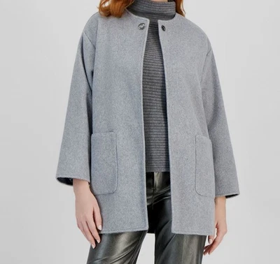 Anne Klein Women's Gray Felt Collarless Long Sleeve Topper Jacket Size L - Image 1 of 4