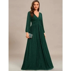 EVER PRETTY NEW $80 Long Sleeve V-Neck Empire Waist Maxi Gown Green 3XL - Picture 1 of 6