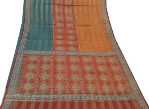 Sushila Vintage Multi-Color Sari Pure Georgette Silk Woven Printed Craft Fabric - Picture 1 of 9
