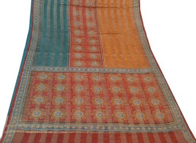 Sushila Vintage Multi-Color Sari Pure Georgette Silk Woven Printed Craft Fabric - Image 1 of 4