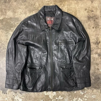 Jaqueta de couro preta Winlit vintage anos 90 autêntica com zíper completo tamanho G - Imagem 1 de 4