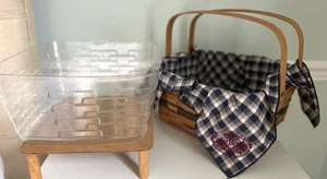 LONGABERGER J.W. Handled Cake Basket - 1992- 4 Pc-  Riser + Liner + Cloth Insert - Picture 1 of 8