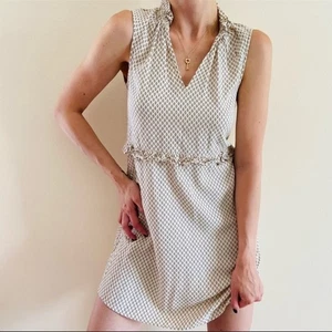 H&M Womens Patterned Ruffle Trim V-Neck Sleeveless Mini Dress Cream Size 14 - Picture 1 of 11