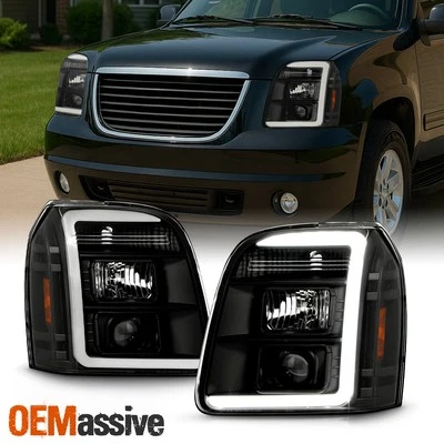For 07-13 GMC Yukon XL 1500 2500 [LED Tube Parking] Projector Black Headlights - Image 1 of 4