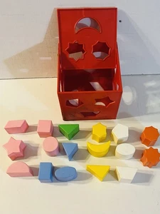 Vintage 1970's Child Guidance Plastic Red Cube Shape Sorter w/17 Pcs Missing 1pc - Picture 1 of 9