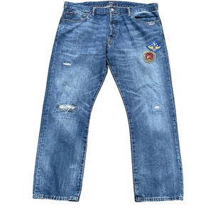 Polo Ralph Lauren Patchwork desgastado corte clásico 40x32 Jeans parche - Imagen 1 de 6