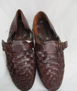 SUNSTEPS Men's Brown weaved Huarache Leather Fisherman Sandals Shoes Sz 11-INDIA - Picture 1 of 8