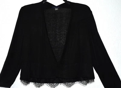 Cárdigan Tommy Hilfiger encogido de hombros para mujer talla mediana negro dobladillo de encaje frente abierto corto Foto 1 de 4