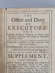 Office Duty Executors Thomas Wentworth Law Lawyer Solicitor  1720 - Imagen 1 de 21