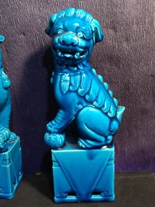 Large Chinese Turquoise Blue Foo Dog /Lion Turquoise Blue Figurine 22cm 8.75" - Picture 1 of 12