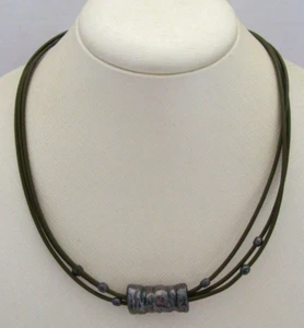 Collar de 3 hilos Silpada N1481 de plata esterlina electroformada y cuero verde - Imagen 1 de 10