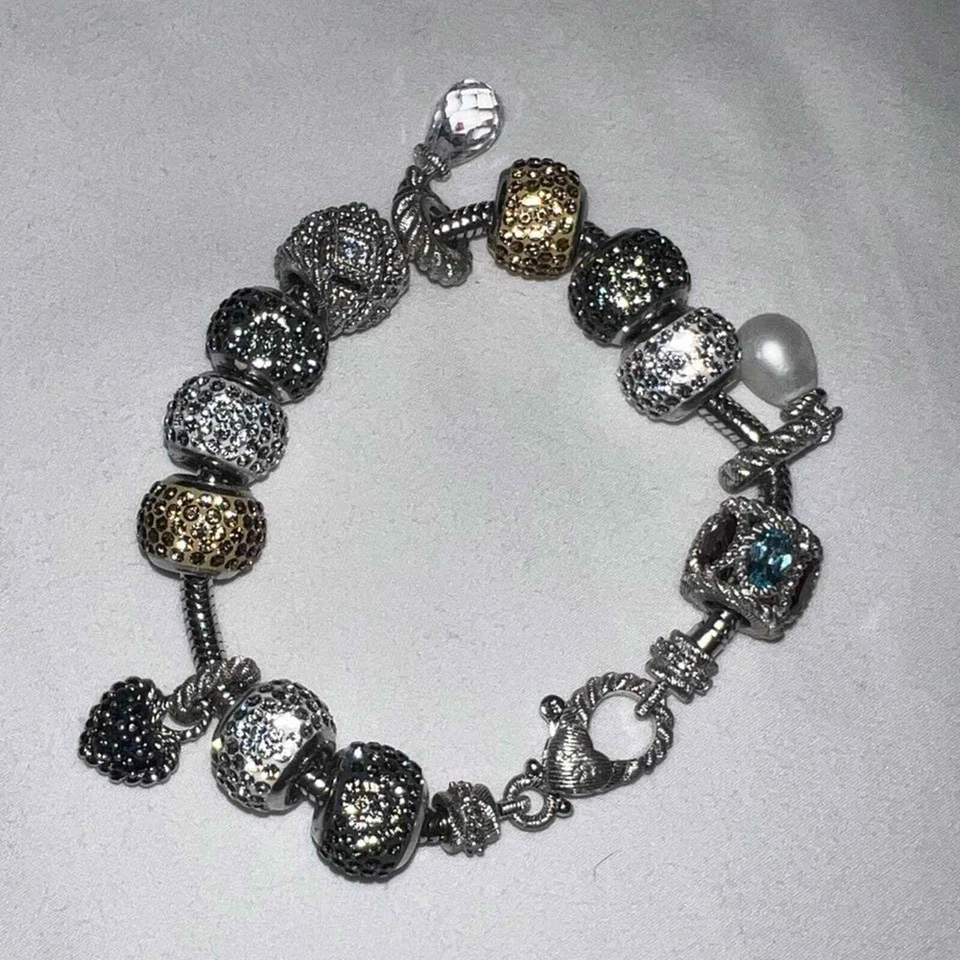 Judith Ripka Fully Completed Charm Bracelet Natural Stones Sterling Silver - Image 1 of 4