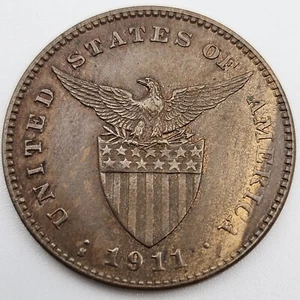 1911-S 1 Centavo AU Philippines US San Francisco Mint Bronze Coin One USA - Picture 1 of 2