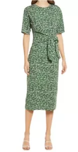 Halogen Womens Short Sleeve Tie Waist Midi Dress Size Small Green Career Easter - Picture 1 of 14