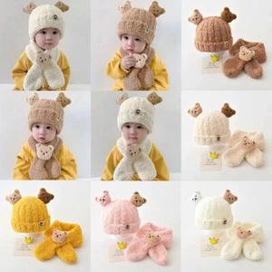 Children Baby Hat Winter Plush Scarf 2Pcs Set Boys Girls Warm Thickened Caps - - Picture 1 of 25