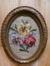 Framed Fabric Floral Woven Art Roses Oval Frame Pink Yellow Purple 9x7.25