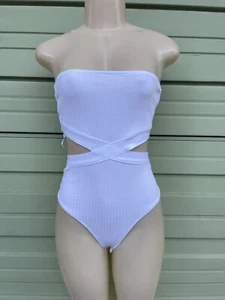 NEW ZARA WOMAN SS23 WHITE STRAPLESS RIBBED BODYSUIT WAIST 26" SIZE M #7500 - Picture 1 of 7
