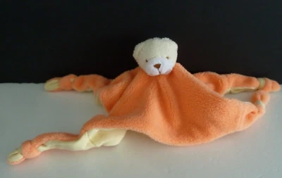 16. DOUDOU PLAT BABOU OURS orange jaune écru blanc marron EXCELLENT ETAT - Photo 1/3