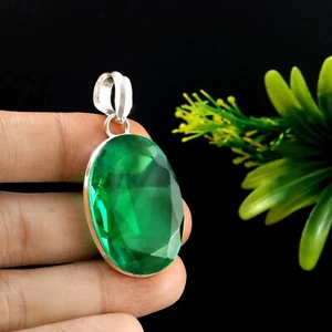 Colgante de cuarzo verde colgante de plata de ley 925 joyería hecha a mano, regalo para ella - Imagen 1 de 3
