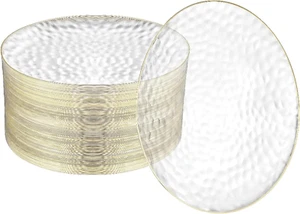 R-Kay 100 Pack 7 Inch Clear Plastic Plates - Hammered Gold Rimmed Sturdy, Durabl - Picture 1 of 6