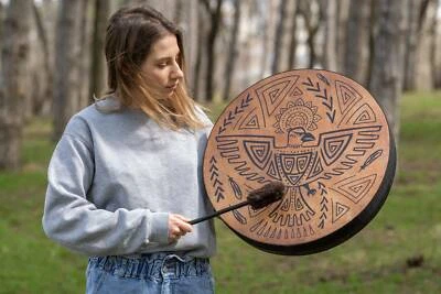 NAZAR DRUMS Sacred ”Shamanic Bird” vegan drum, deep bass healing tool, tunable frame drum 20