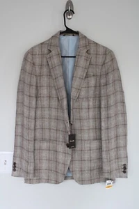 NEW BROWN PLAID TASSO ELBA 100% LINEN SPORT COAT sz SMALL suit jacket 38R NWT - Picture 1 of 4