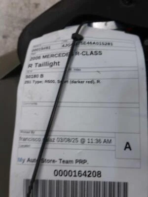 Used Right Tail Light Assembly fits: 2006 Mercedes-benz Mercedes r-class 251 Typ - Image 1 of 4
