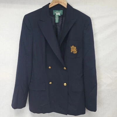 Blazer Ralph Lauren Talla 12 Azul Marino Doble Bresto Bordado Cresta Logo Chaqueta Foto 1 de 4