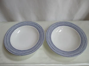 (2) Ikea Rimmed Soup Bowls Thin Blue Line On White Bangladesh 20036 - Picture 1 of 8