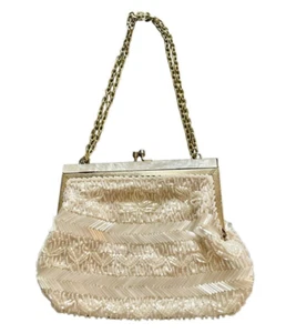 Vintage Mister Ernest Off White Perlen/Perlenverschluss Abendtasche Made in Hong Kong - Bild 1 von 4