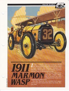 1911 Mormon Wasp (1st Indinapolis 500 Winner) Car Spec Sheet Fact Card - Bild 1 von 2