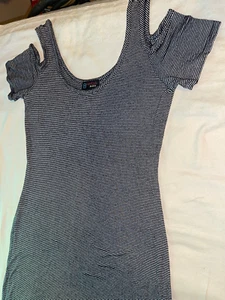 B FAMOUS #USA LONG STRIPED DRESS/NAVY/WHITE/OPEN/SS/CREW/NECK/LARGE  PRE-OWNED - Picture 1 of 10