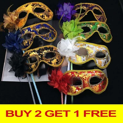 1PCS Venetian Masquerade Eye Mask On Stick Mardi Halloween for Party Prom Ball. - Image 1 of 4