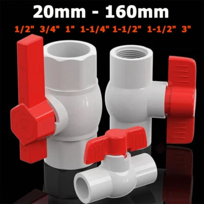 1/2"- 4" inch PVC Ball Valve Female Thread Sleeve Pipe Fitting Shut-off Valves - Image 1 of 4
