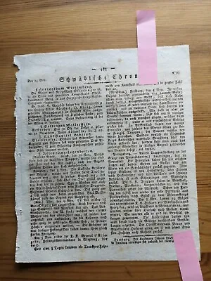 1799 Zeitung Stuttgart 483 Krieg Knittlingen  Freiburg Kempten Ulm • 10€