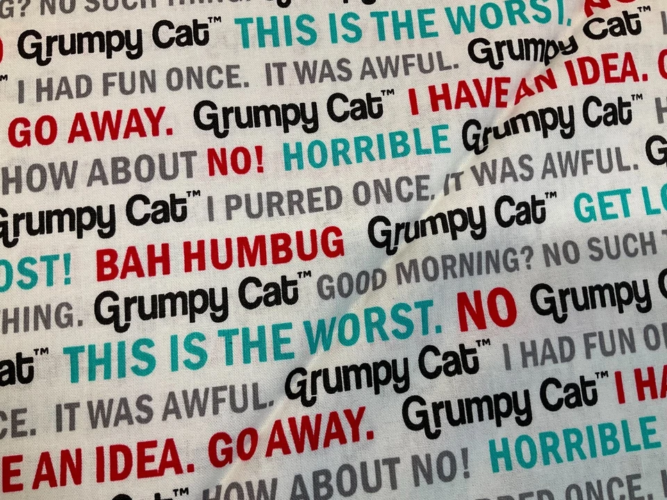 MARCUS FABRICS - GRUMPY CAT #R11-9723-0142 - PHRASES- BY THE YARD - Image 1 of 3