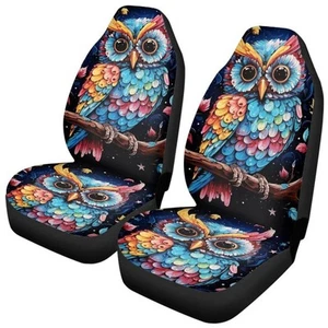 Car Seat Covers Full Set Universal Vivid Big Owl Colorful Owl Art Painting - Picture 1 of 8