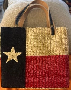 Amanda Smith kleine Beuteltasche aus geflochtenem Korbgeflecht Stroh Rattan Texas Flagge - Bild 1 von 2