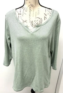 Eddie Bauer V-Neck T-Shirt Damen 2XL grün blau gestreift 3/4 Arm Baumwollmix - Bild 1 von 8