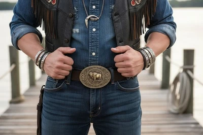 New Men Antique Gold Metal Buffalo Bull OX Buckle Cowboy Western Fashion Rodeo - Image 1 of 4