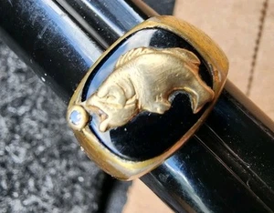 Mens Sterling Onyx Fish Ring - Picture 1 of 8