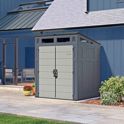 COBERTIZO ALMACENAMIENTO HERRAMIENTA DE JARDÍN ALMACENAMIENTO AL AIRE LIBRE PLÁSTICO COBERTIZOS DE RESINA FUNDIDA AL SOL 6X5 PEQUEÑO ~ Foto 1 de 4