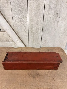 Antique Wooden Slide Lid Candle Box Long Original Bittersweet Paint - Picture 1 of 23