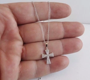 925 STERLING SILVER CROSS NECKLACE PENDANT W/ .75 CT LAB DIAMONDS/18'' - Picture 1 of 6
