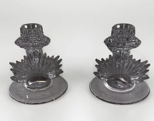 Vintage Fostoria  Baroque Clear Candle Sticks Set Of Two. - Picture 1 of 4