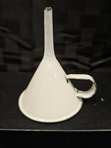Antique Farmhouse Enamel Funnel White with Handle Black Trim Grannycore - Picture 1 of 4